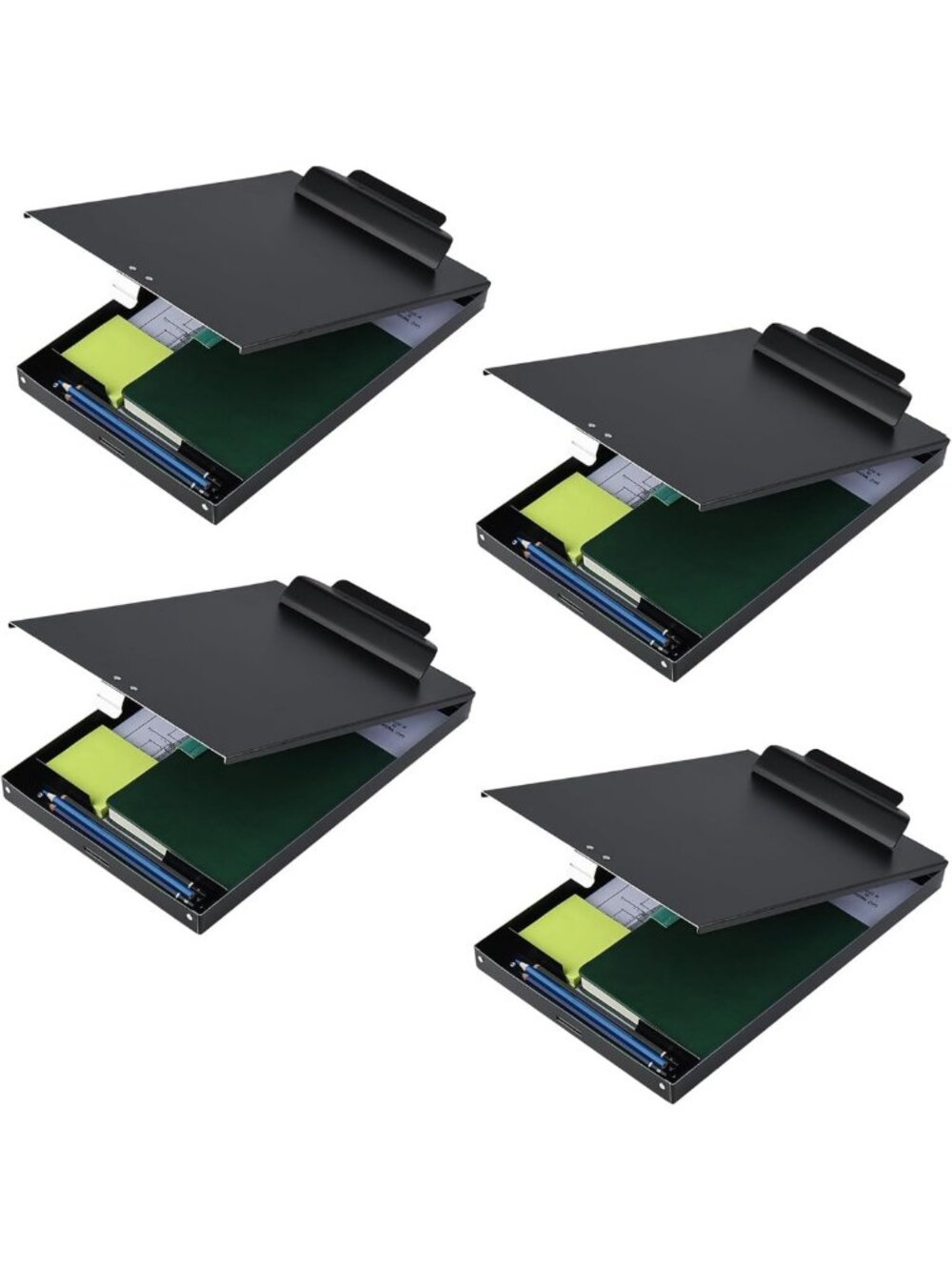 4-Pack Aluminum Clipboards with Storage - Recycled Metal, Ideal for School